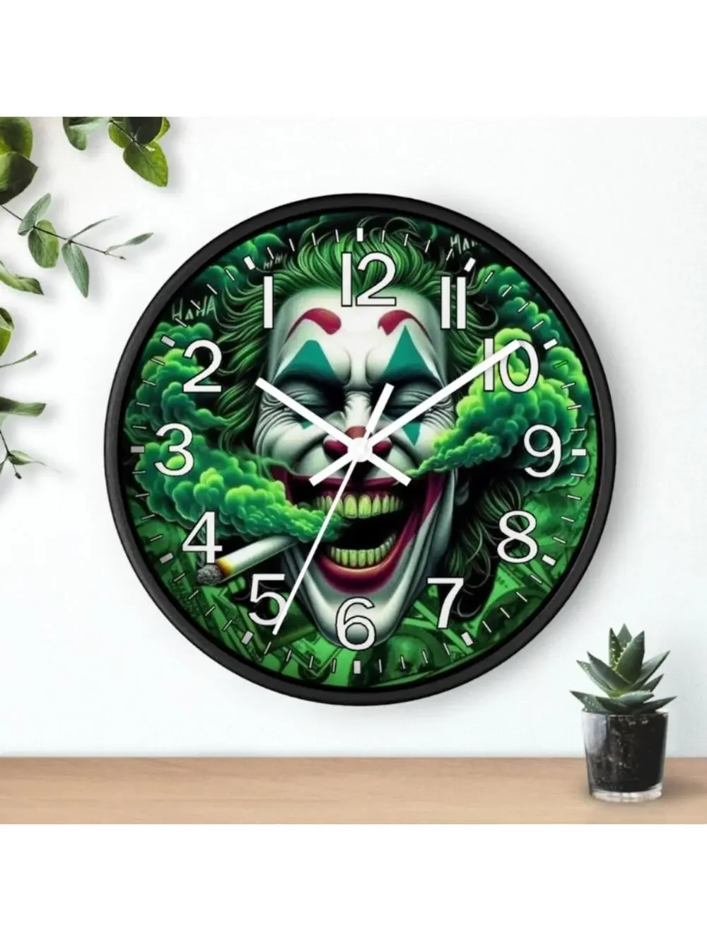 REVERSE TICKING CLOCK JOKER GOOD LEAF Glow In The Dark Wall Clock New!